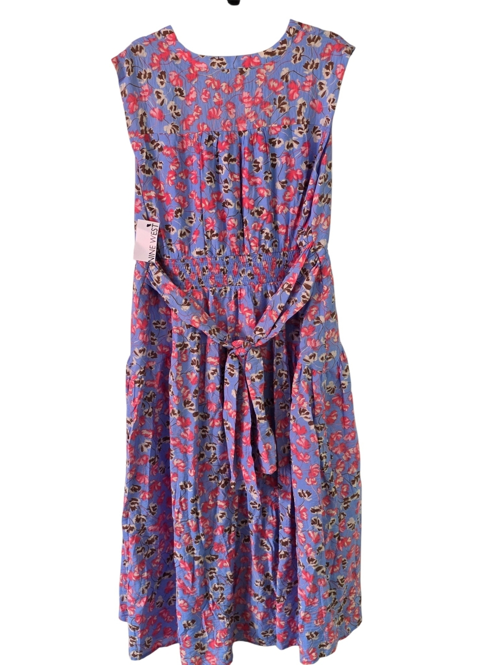 NWT Nine West Floral Smocked Waist Midi Dress XL Blue Pink - Picture 2 of 9